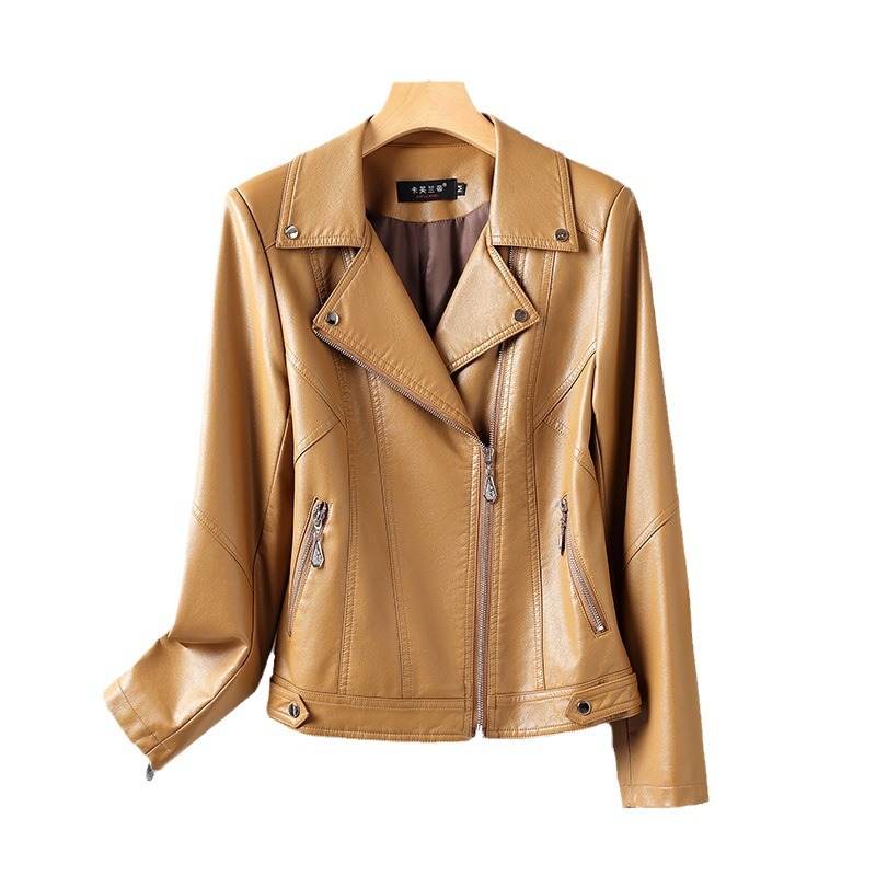 2024 Autumn/Winter Korean Style Women's Leather Jacket, Plus Size Motorcycle Leather Jacket, Slim Fit, Short Style (160cm)