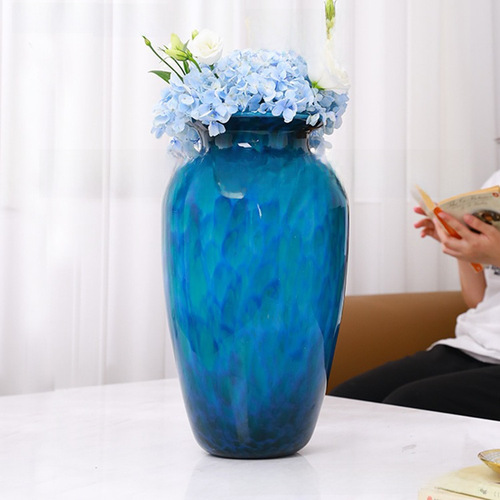 现代轻奢孔雀蓝厚重玻璃花瓶摆件客厅插花客厅玄关样板间花器