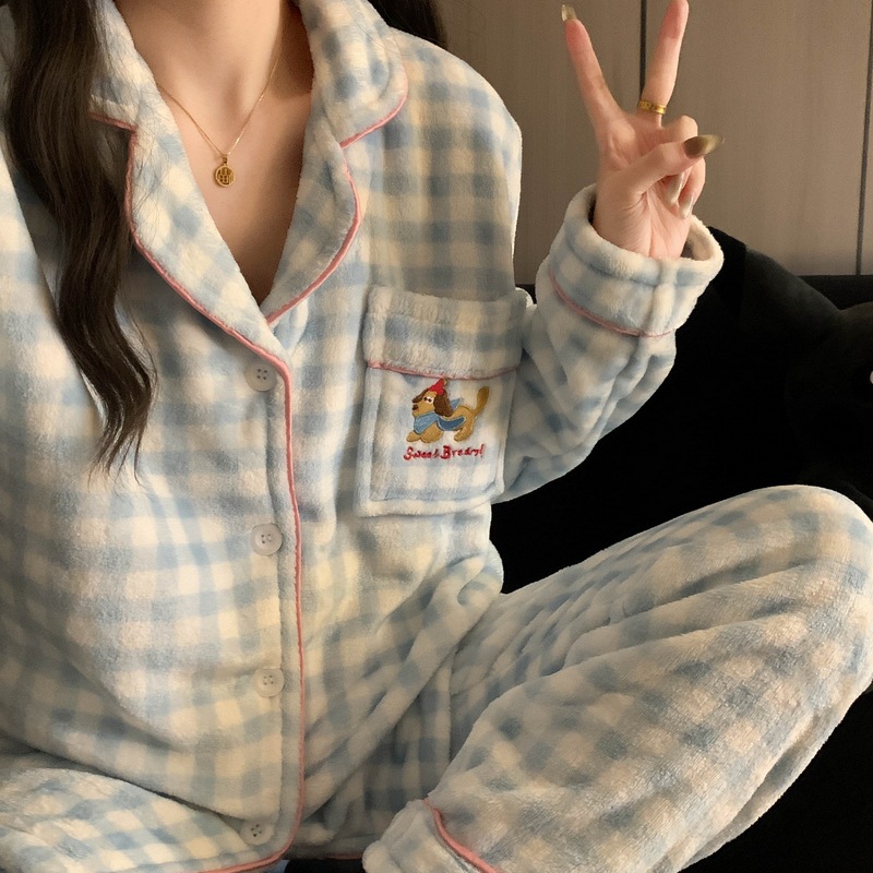 [autumn and winter style-flannel] sausage dog blue check (thick and velvet)