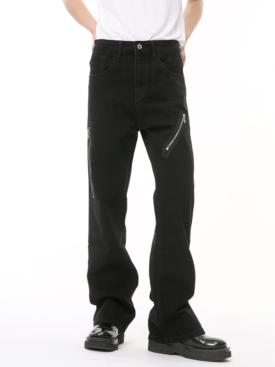 MTLCLOTHES Hombres| 2024 verano nuevo metal zip diseño de empalme microlongo marca de moda jeans