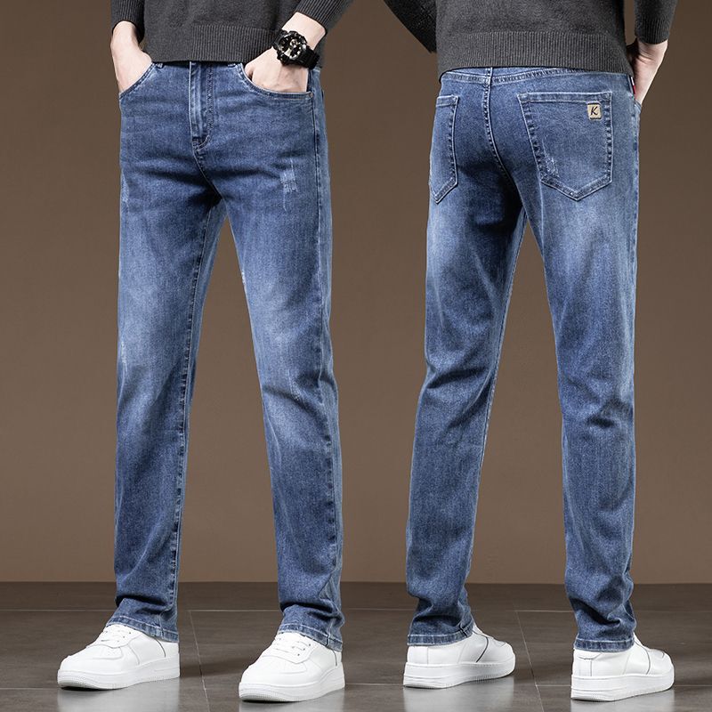 Men's Jeans 2026 Spring/Summer New Straight-Leg Jeans Casual Stretch Slim Fit Distressed Wash Long Pants