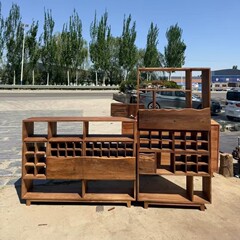 中式餐边柜老榆木侘寂风实木茶柜复古置物架做旧博古架茶室置物架