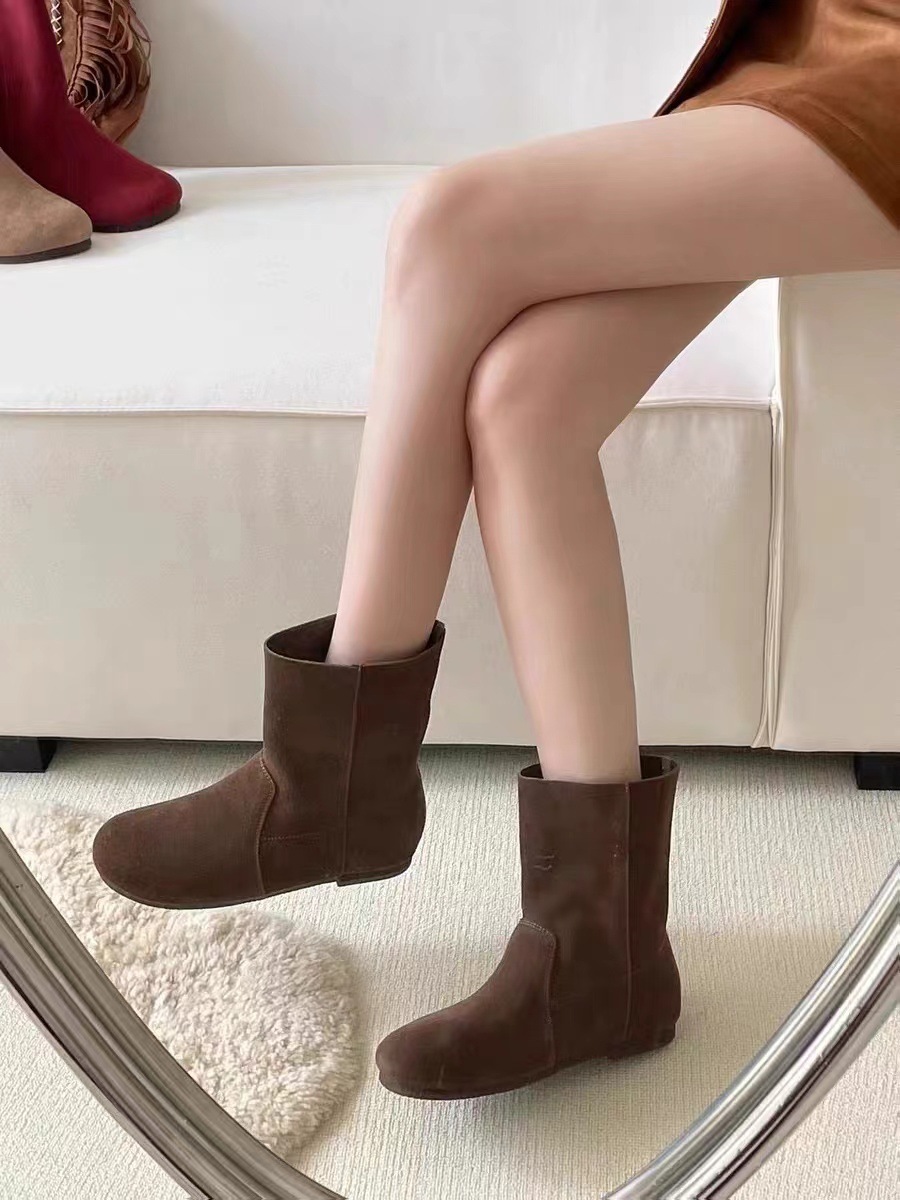 Chaussures ShoeVault en cuir suédé véritable pour femme, modèle Martin, collection automne-hiver 2024, style rétro, bout rond, souple, confortable et polyvalent._voghion.com