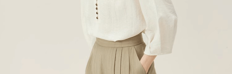 Áo sơ mi linen nữ tay lửng dáng rộng phong cách Pháp — Màu trắng nhạt chi tiết 19