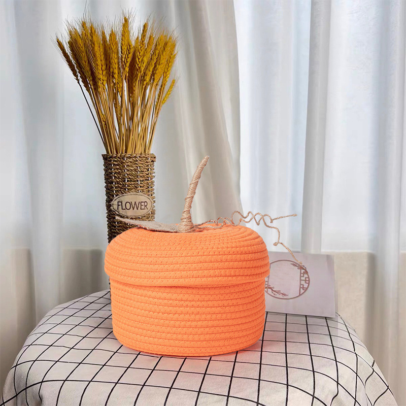 Amazon Halloween calabaza cesto de algodón tela de mano cesto de caramelo decoración de mesa cesto de almacenamiento