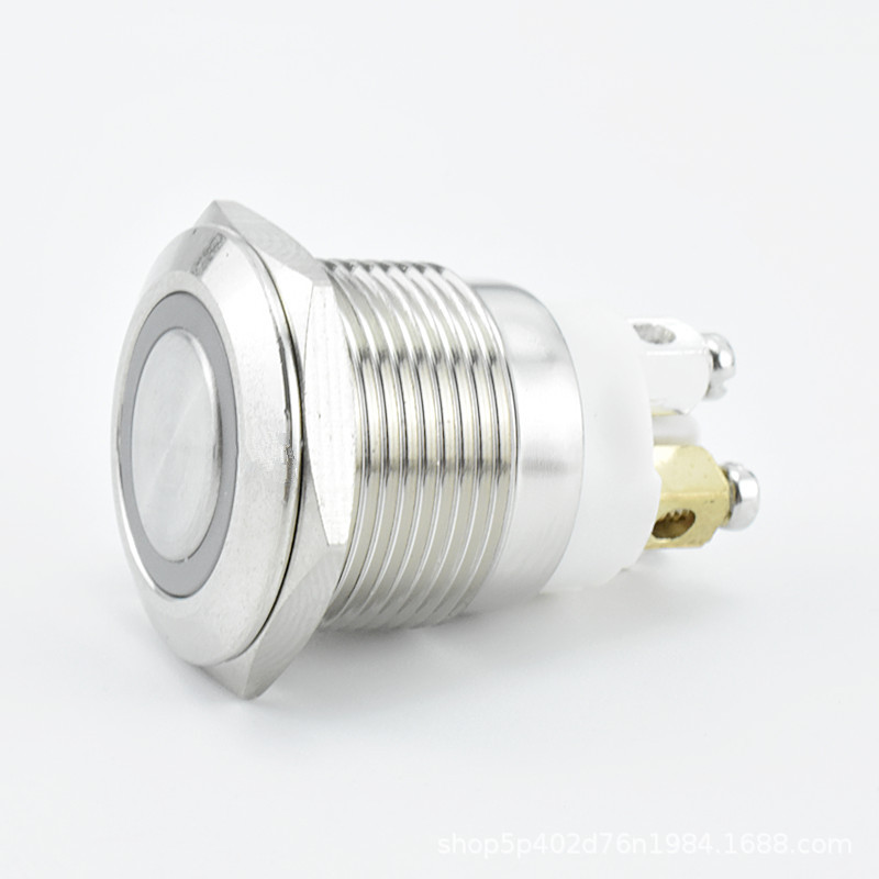 金属按钮开关螺丝脚焊脚19MM点动启动平头环形带灯自锁小型按键