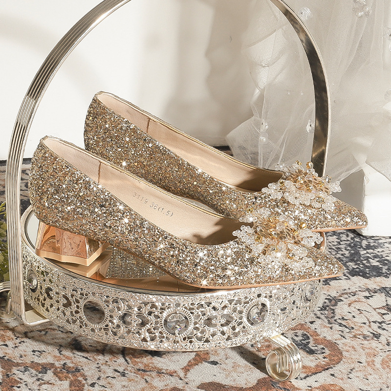 3119-10 Golden Wedding Shoes Bridal Shoes Women's New High Heels Xiuhe Master Wedding Dress Not Tired Feet Shoes Wedding Shoes