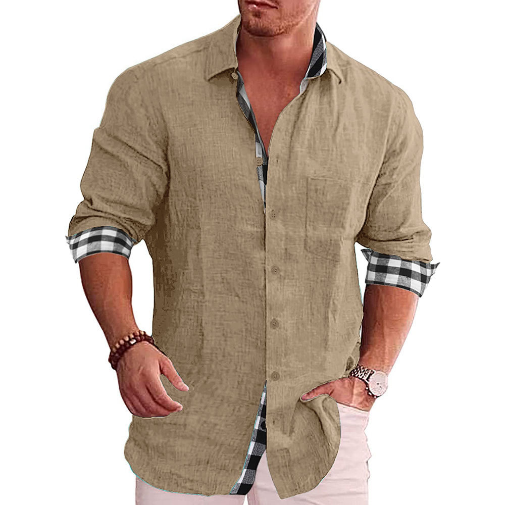 Camisa de hombre manga larga 2022 otoño europeo y americano casual hombres Camisa de algodón y lino hombres Amazon Comercio exterior camisa hombres