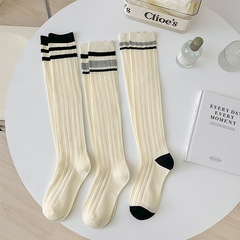 白色小腿襪女春秋黑色二槓顯瘦百搭長筒及膝襪ins日系學院風jk襪