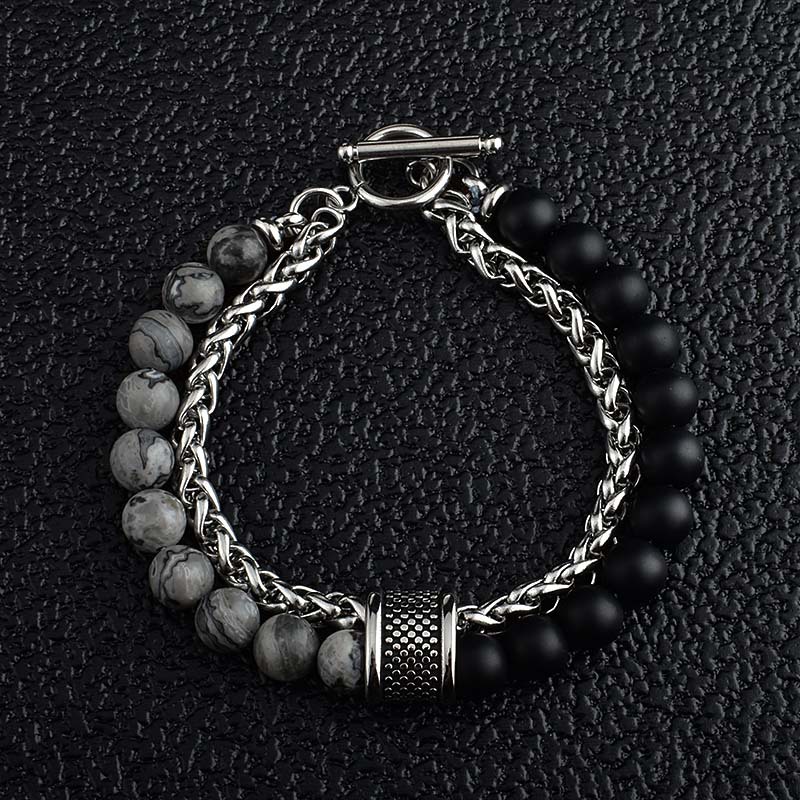 Lässig Einfacher Stil Runden Rostfreier Stahl Stein Perlen Kette Männer Armbänder display picture 3