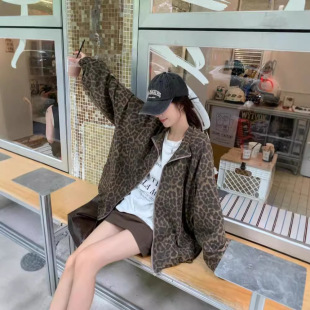 Vintage Leopard Print Collar Jacket Women's Early Autumn 2024 New Design Sense Niche Loose Long Jacket Trendy Top