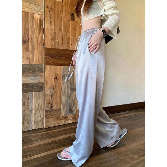 2026 New Style High-End Solid Color Drawstring Silky Satin Drape Casual Wide-Leg Pants for Women 2026 New Style High-End Solid Color Drawstring Silky Satin Drape Casual Wide-Leg Pants for Women