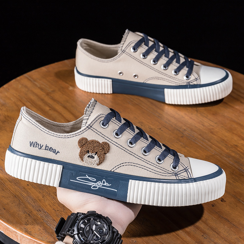 Oso zapatos de lona de los hombres de verano 2023 nuevo transpirable versátil de moda bajo-top estudiante zapatillas casuales zapatos de tela zapatos de moda