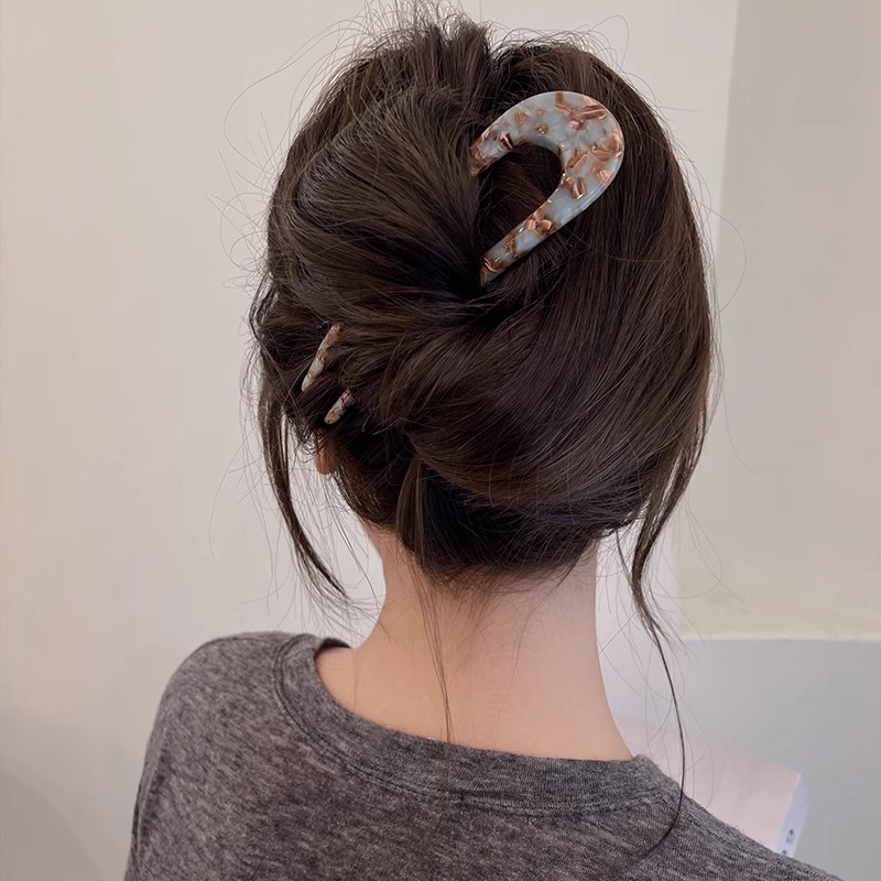 Elegante pinza de cabello acético en forma de U para mujeres retrógrado japonés gran pinza de cabello simple de moda alta sensación de joyas de cabello clásicas