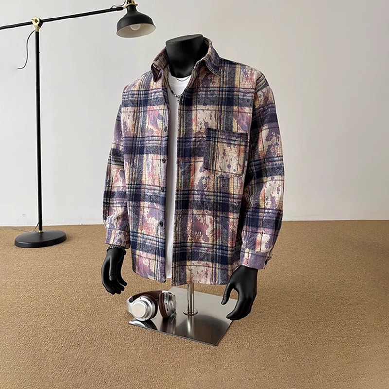 Pink Purple Tie Dye Plaid Shirt Men's High-end Spring American Style Retro Dirty Jacket Lightweight Shirt Jacket Pink Purple Tie Dye Plaid Shirt Men's High-end Spring American Style Retro Dirty Jacket Lightweight Shirt Jacket