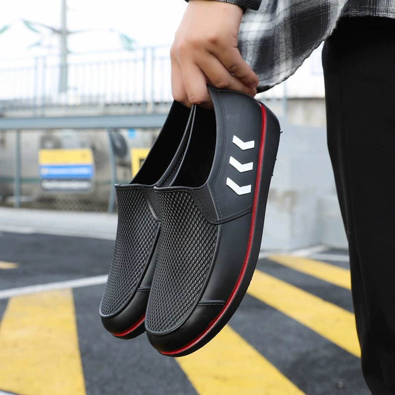 Весенне-осенние мужские резиновые сапоги с низким верхом, модные короткие резиновые сапоги, модная универсальная резиновая обувь, водонепроницаемая Нескользящая кухонная обувь на плоской подошве для воды