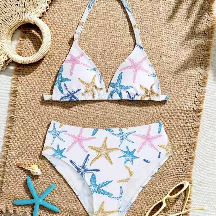 European and American Foreign Trade Children's Swimwear New Style Girls' Halter Neck Adjustable Strap Two-Piece Swimsuit Bikini Wholesale