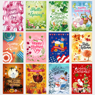 Seasonal Garden Flag 12 Pcg suit Double Side Print Outdoor Lawn Courtyard Decorative Supplies Lover Christmas Designs