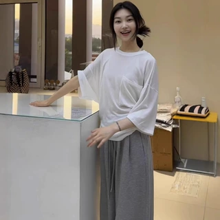 2026夏季新款韩版侧边抽绳半袖T恤女宽松显瘦百搭薄款防晒衫上衣