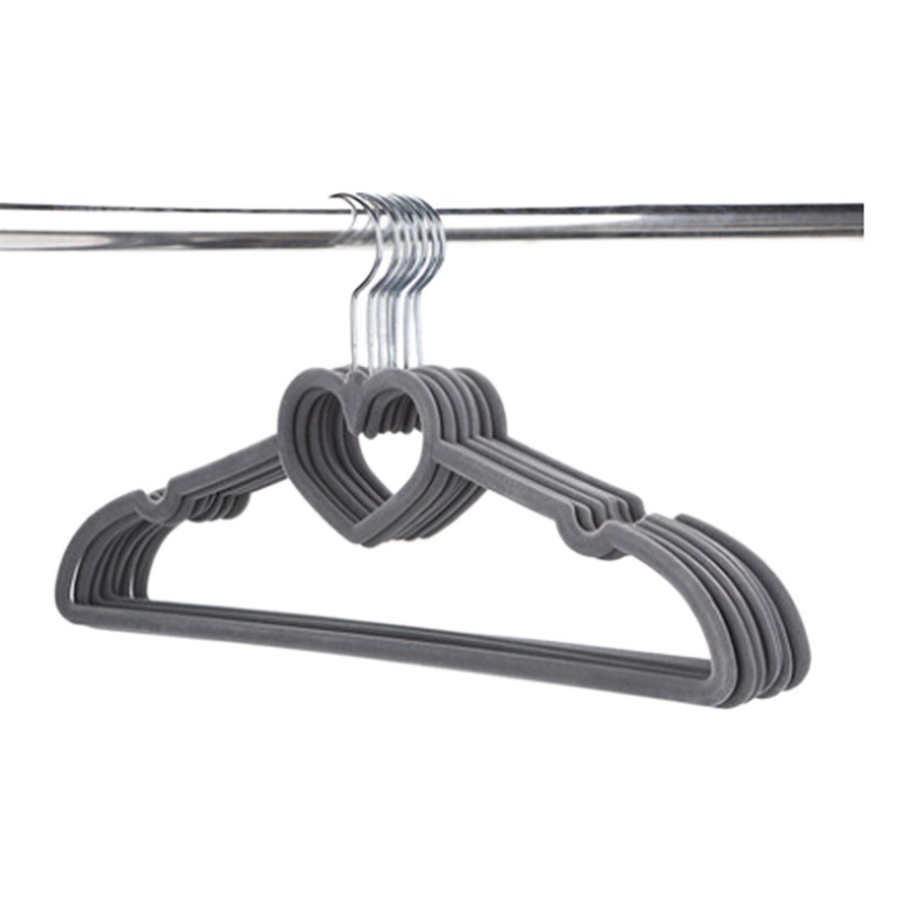 Amor flocado percha mágica melocotón corazón antideslizante de terciopelo de plástico percha fábrica en stock al por mayor tienda de ropa percha