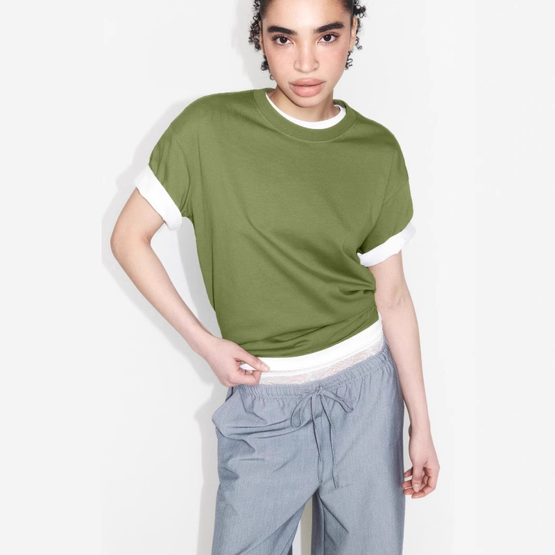 100% Cotton Round Neck Solid Color Versatile T-Shirt for Women 2026 Spring and Summer New Cross-Border European and American Hot-Selling Pure Cotton Short-Sleeved Top