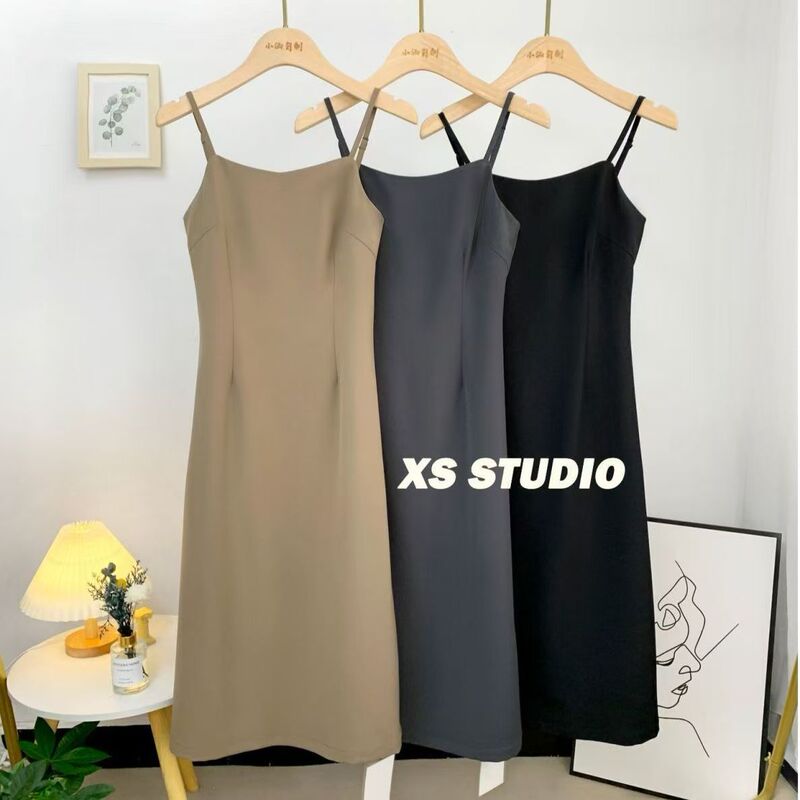Sling dress Long Split Waist Slimming Inner Base Skirt 2025 Spring and Summer New Suit Small Black Skirt