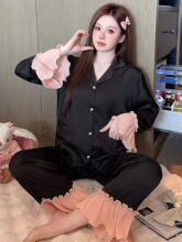 I 99357 Summer Ice Silk Lace Trim Pajamas ��˿��Ҷ��˯��