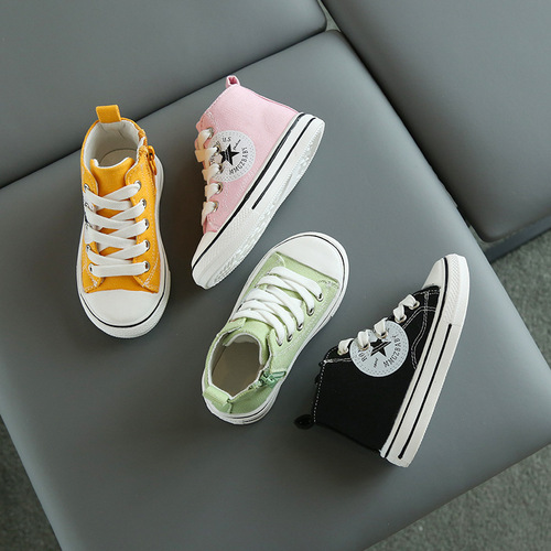 High-top canvas shoes for boys and girls, Korean style fashionable casual canvas shoes, student shoes, round toe side zipper sneakers, sports shoes