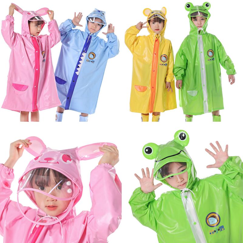 New Cute Hedgehog Double Brim Zipper Kidsren's Raincoat, School Bag Slot, Reflective Strips, Can Be Printed with Logo, Recruiting and Distribution