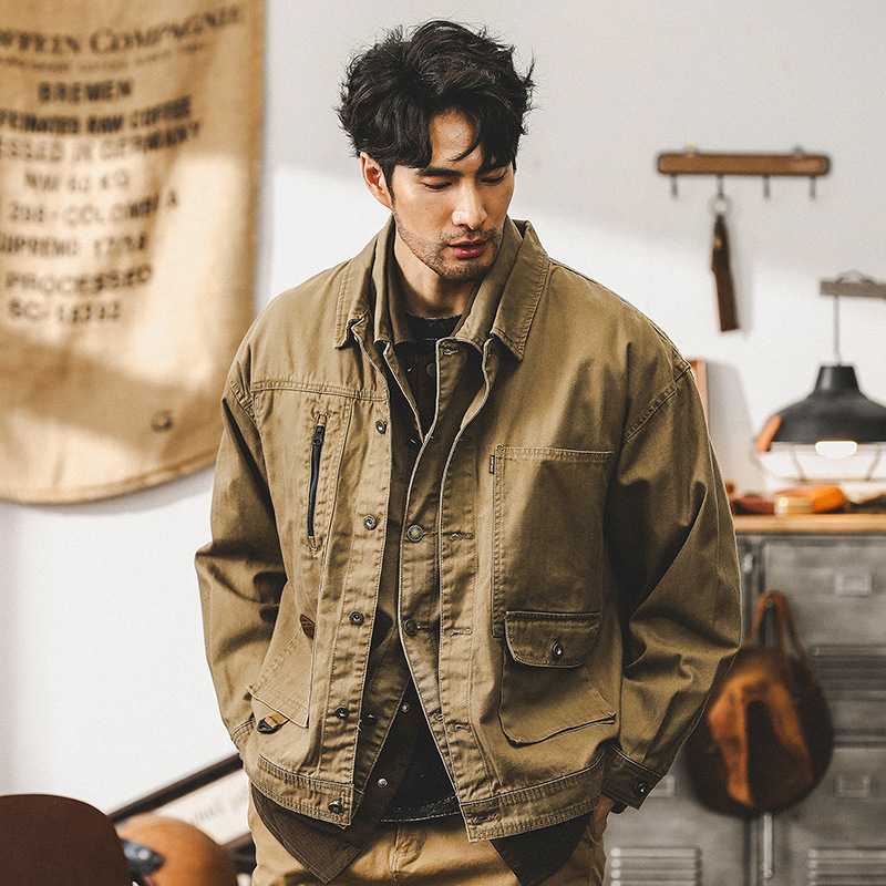 Maillard Retro Heavy Fish Bone Pattern Work Jacket Men's Autumn American Fashion Brand Tough Guy Hunting Jacket Men's Spring and Autumn