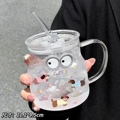水杯女夏季高颜值玻璃杯2025新款泡果茶大容量吸管杯子可爱马克杯