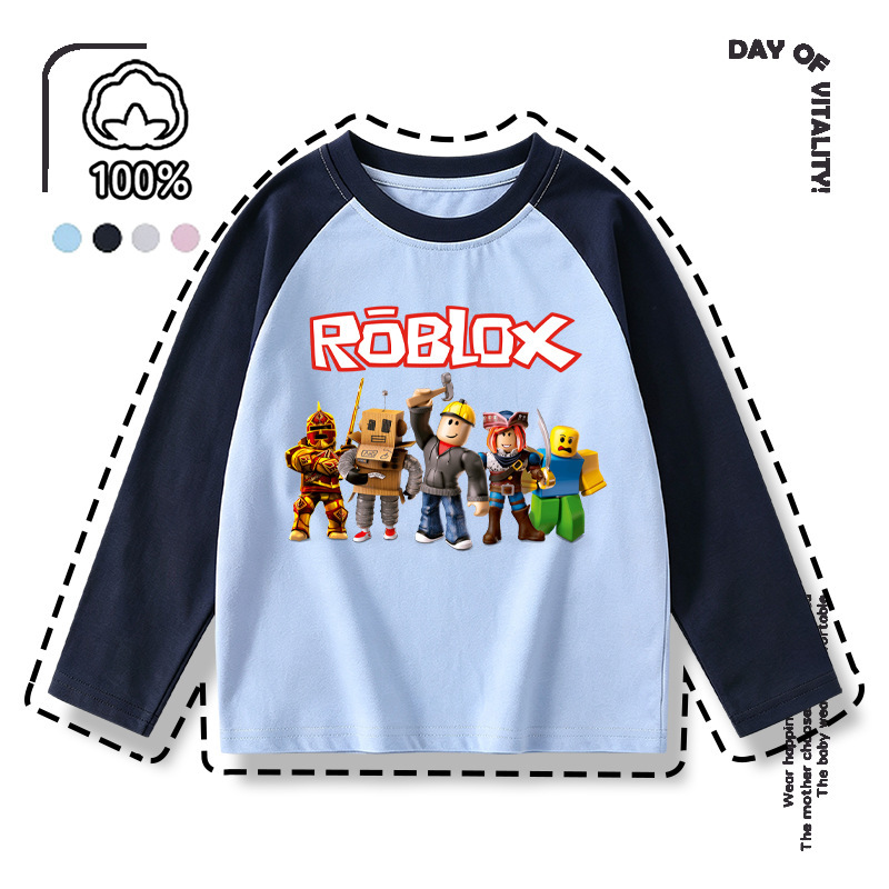Roblox children's clothing long-sleeve raglan T-shirt for boys, base shirt for older children, top, jacket for autumn Roblox children's clothing long-sleeve raglan T-shirt for boys, base shirt for older children, top, jacket for autumn