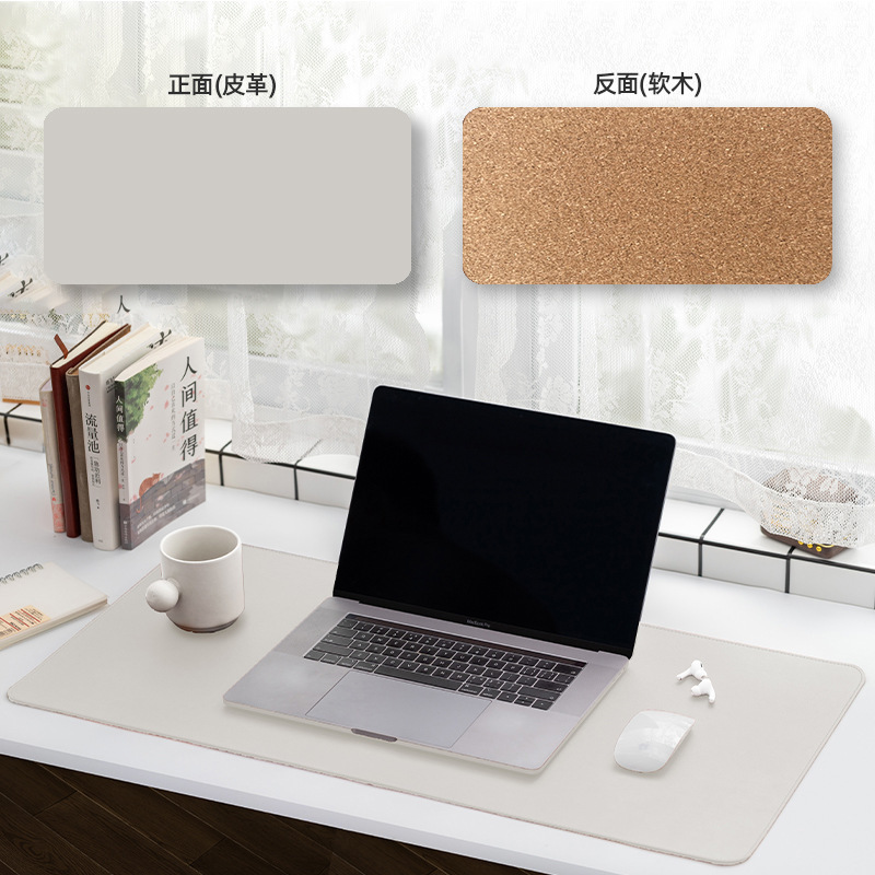 Alfombrilla de ratón de cuero de corcho, teclado de computadora de gran tamaño, alfombrilla de escritorio de oficina, patrón fijo, tapete de escritura para escritorio de estudiante LOGO