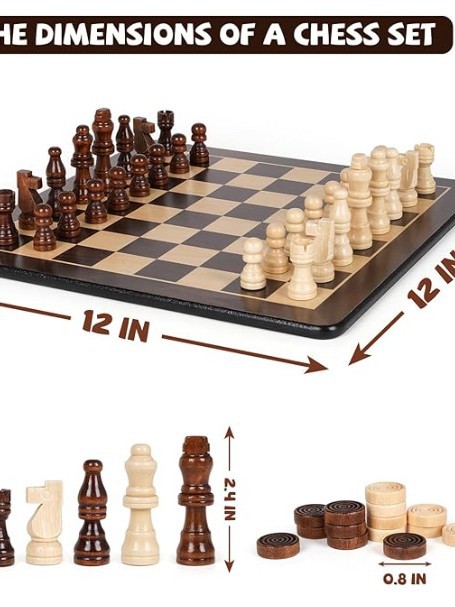 12 pulgadas / 30 cm tablero de ajedrez de madera de doble propósito ajedrez conjunto