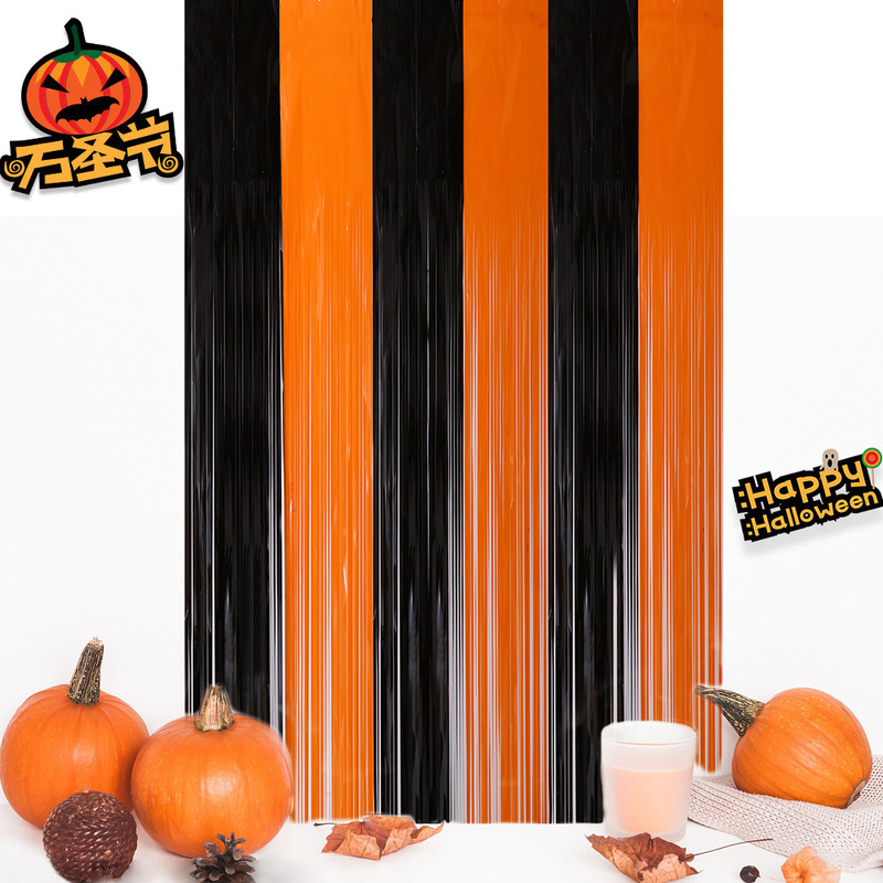 国境を越えた黒オレンジ雨糸カーテン1*2メートルハロウィーンの祝日パーティーにカーテンの背景壁装飾雨カーテン卸売りを配置する|undefined