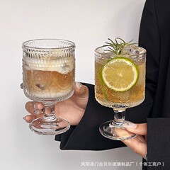 レトロins风太阳花レリーフグラス高颜値ワイングラスデザインセンスドリンクジュース高脚ウォーターカップ