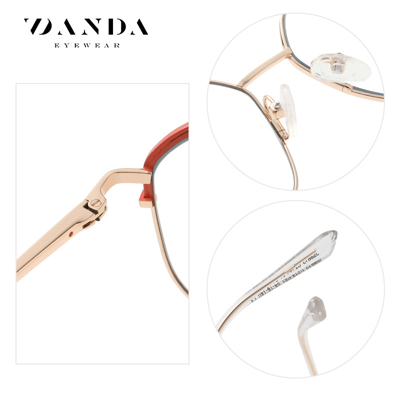 Gafas de vista lisas modelo exportación 2023, modernas y únicas, monturas de gafas para mujer JS8613, gafas de metal bicolor con bloqueo de luz azul.