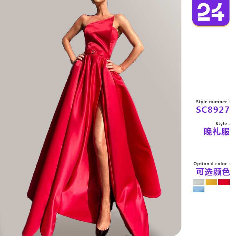 2025 Spring and Summer New Cross-Border Amazon European and American Clothing One-Shoulder Tube Top Sexy Slit Large Hem Dress for Women 2025 Spring and Summer New Cross-Border Amazon European and American Clothing One-Shoulder Tube Top Sexy Slit Large Hem Dress for Women