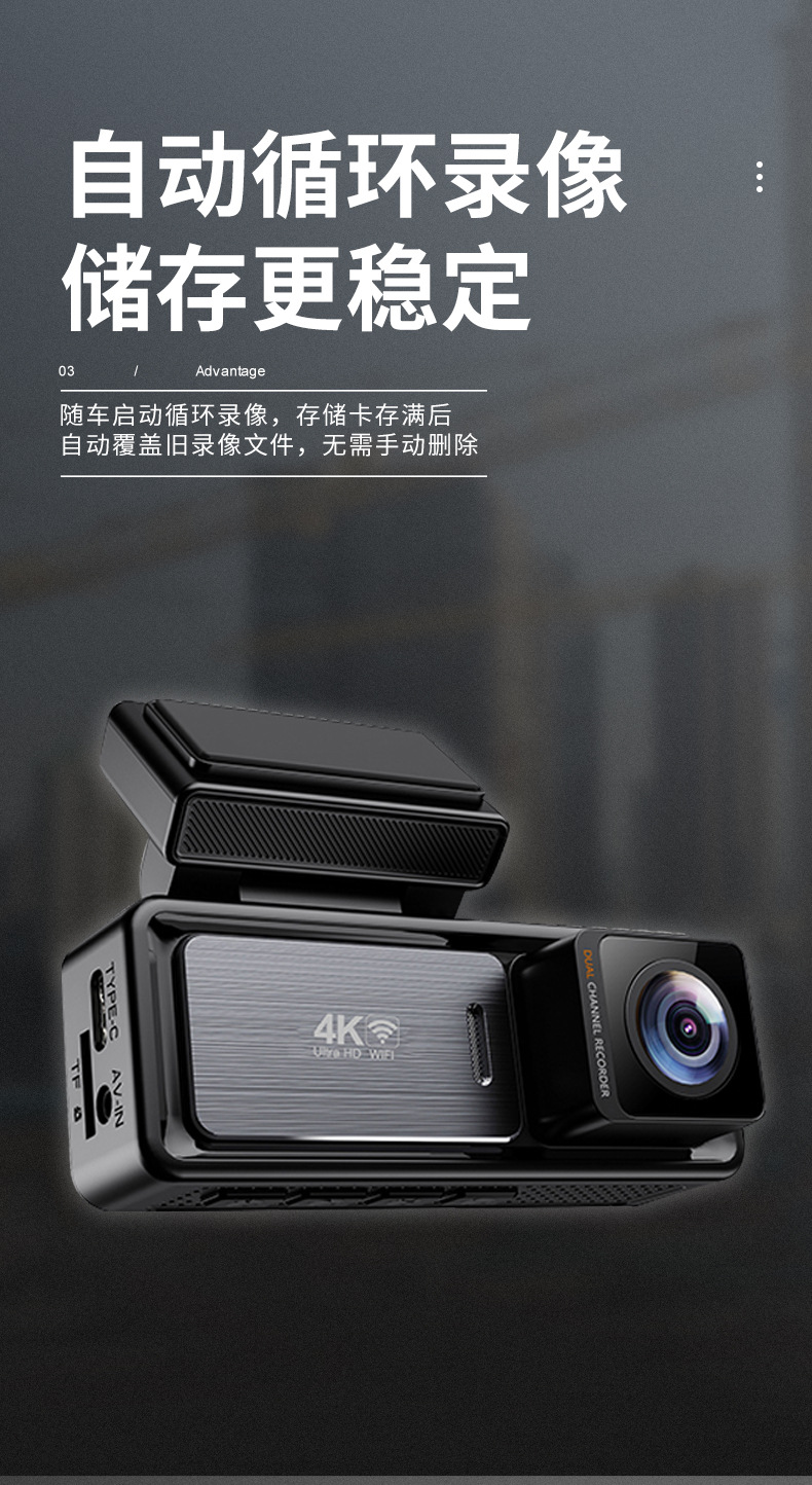 Cross-Border New Model Dash Cam 3.2inch Hd 4K Dual Recording Front and Rear Camera Wifi Night Vision Car Recorder