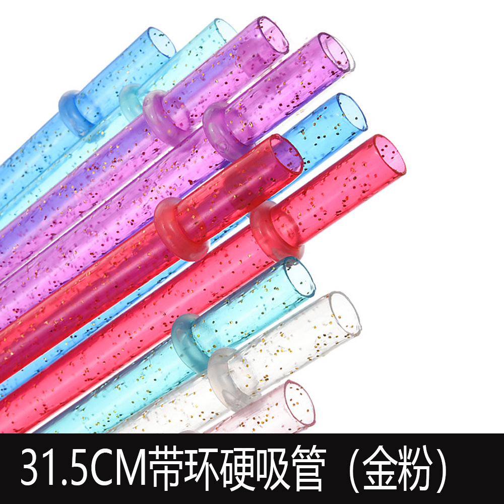 Hipajita dura de rosca de color de 31,5 CM transfronteriza con hebilla de pajita de plástico PP repetible con anillo