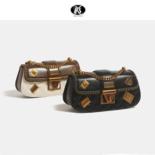 KB芭妮王妃正品2025新款菱格链条锁扣小方包跨境撞色时尚斜挎女包