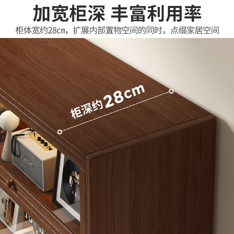 Estantería de madera maciza, armario de almacenamiento, todo en uno, madera de nogal, vidrio de imitación, armario de exhibición, sala de estar, piso, estantería a prueba de polvo
