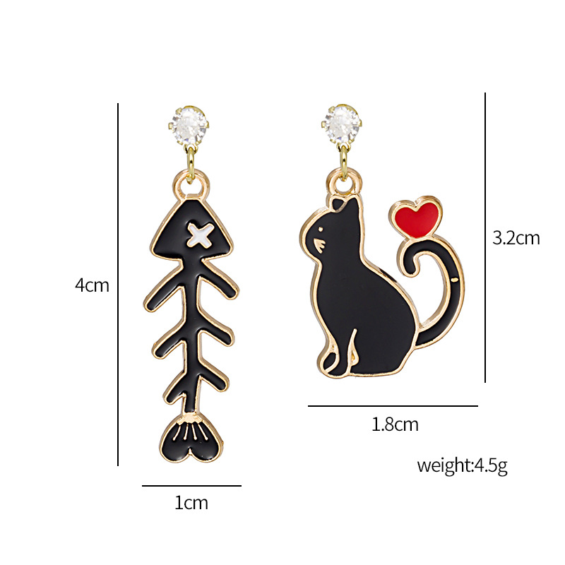 Fashion Cat Fish Bone Alloy Asymmetrical Plating Inlay Rhinestones Women's Drop Earrings 1 Pair display picture 1