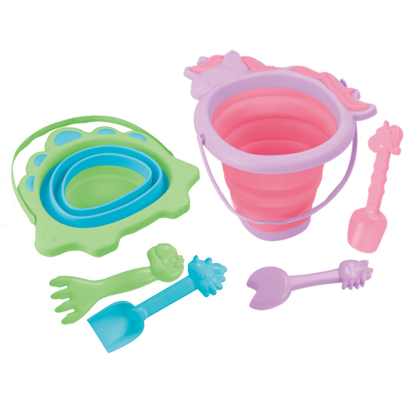 folding handheld travel children's bucket from soft rubber