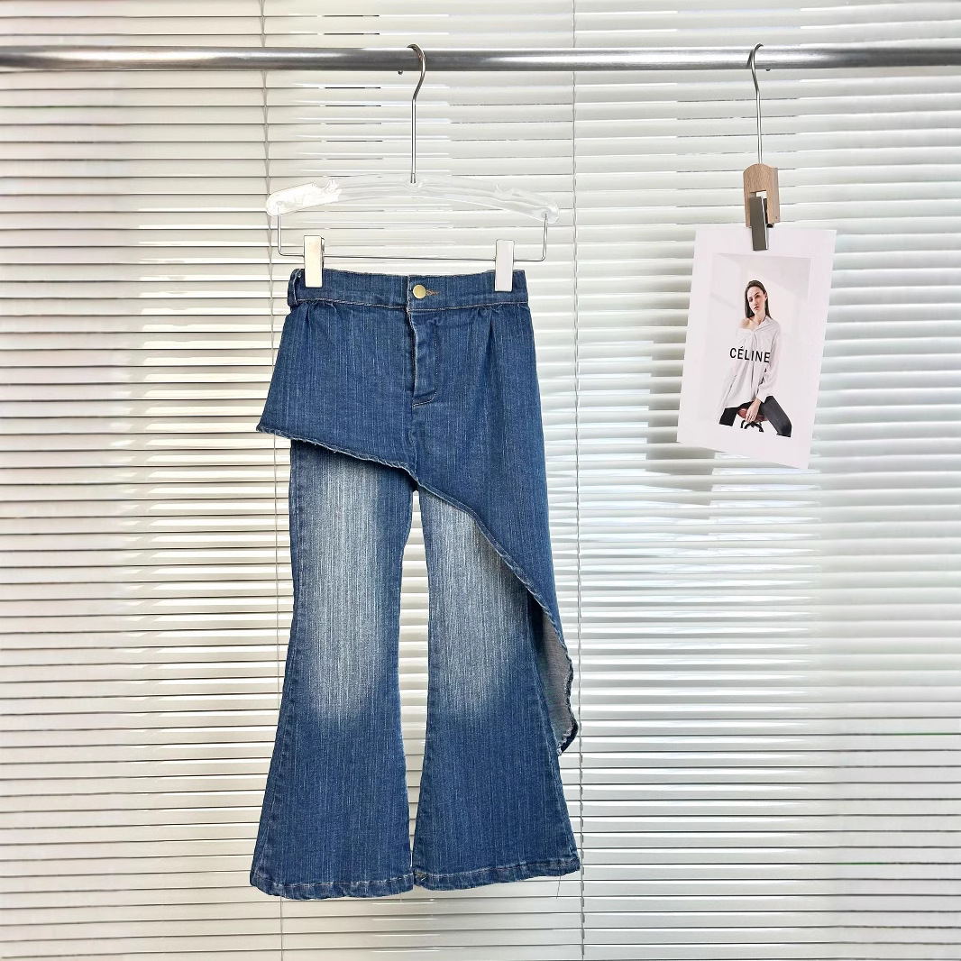 女童牛仔裤2025年春秋新款韩版时尚不规则拼接弹力紧身阔腿喇叭裤