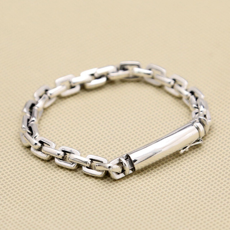 Manufacturer Wholesale S925 Sterling Silver Square Chain Ring Buckle Men's Retro Thai Silver Thick Bracelet Glossy Simple Box Chain Manufacturer Wholesale S925 Sterling Silver Square Chain Ring Buckle Men's Retro Thai Silver Thick Bracelet Glossy Simple Box Chain