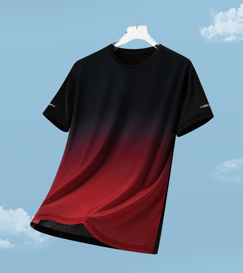 Abbigliamento da uomo T-shirt da uomo in maglia di seta ghiacciata ad asciugatura rapida, taglia grande, ampia, stampa sfumata, asciugatura rapida, scollo rotondo, traspirante, manica corta_voghion.com