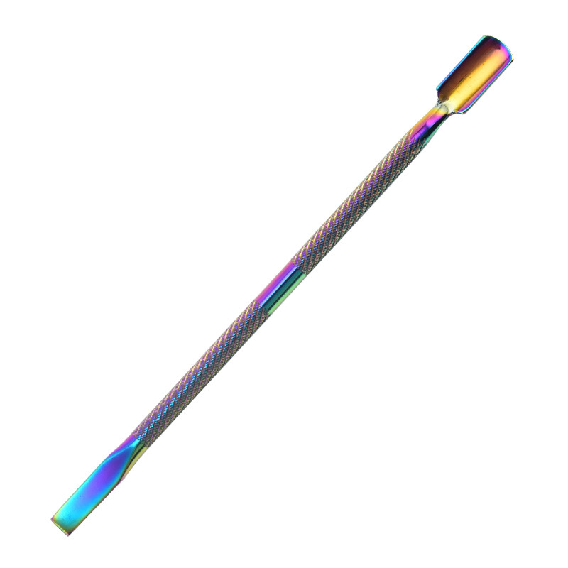 Uñas de acero inoxidable transfronterizas, empuje de acero para la piel muerta, empuje para quitar la armadura de doble cabezal, lima de uñas de titanio de color, herramienta para quitar la piel