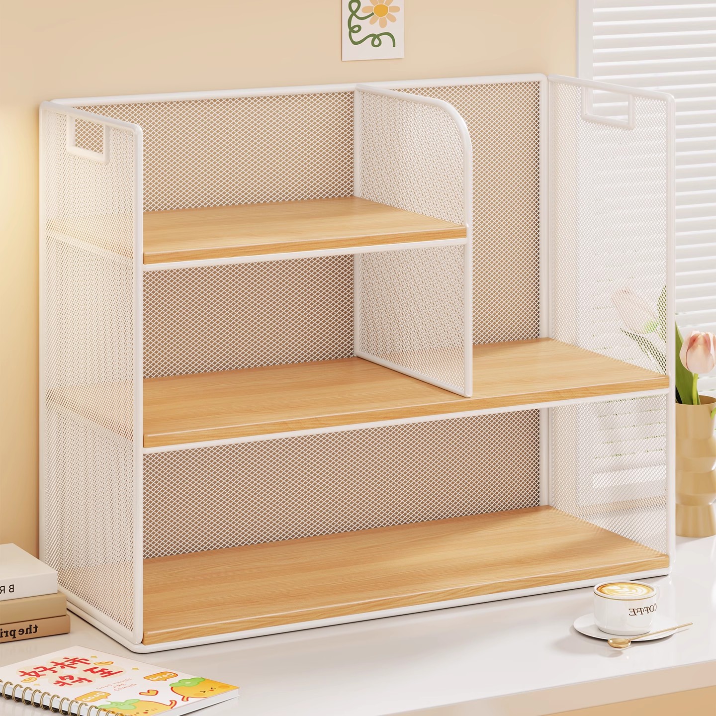 Bookshelf Desktop Storage Rack Living Room Home Student Desk Small Bookcase Office Desk Multi-Layer Storage Shelf