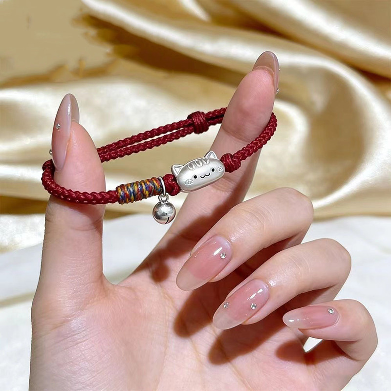 Colorful Cat Bell Bracelet, Light Luxury Retro Fashion Friendship Bracelet for Women, Niche Chinese Style Dragon Boat Festival Gift
